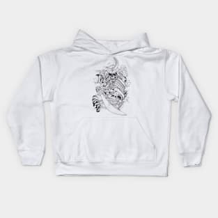 Hand-drawn with pencil samurai with snake design. Kids Hoodie